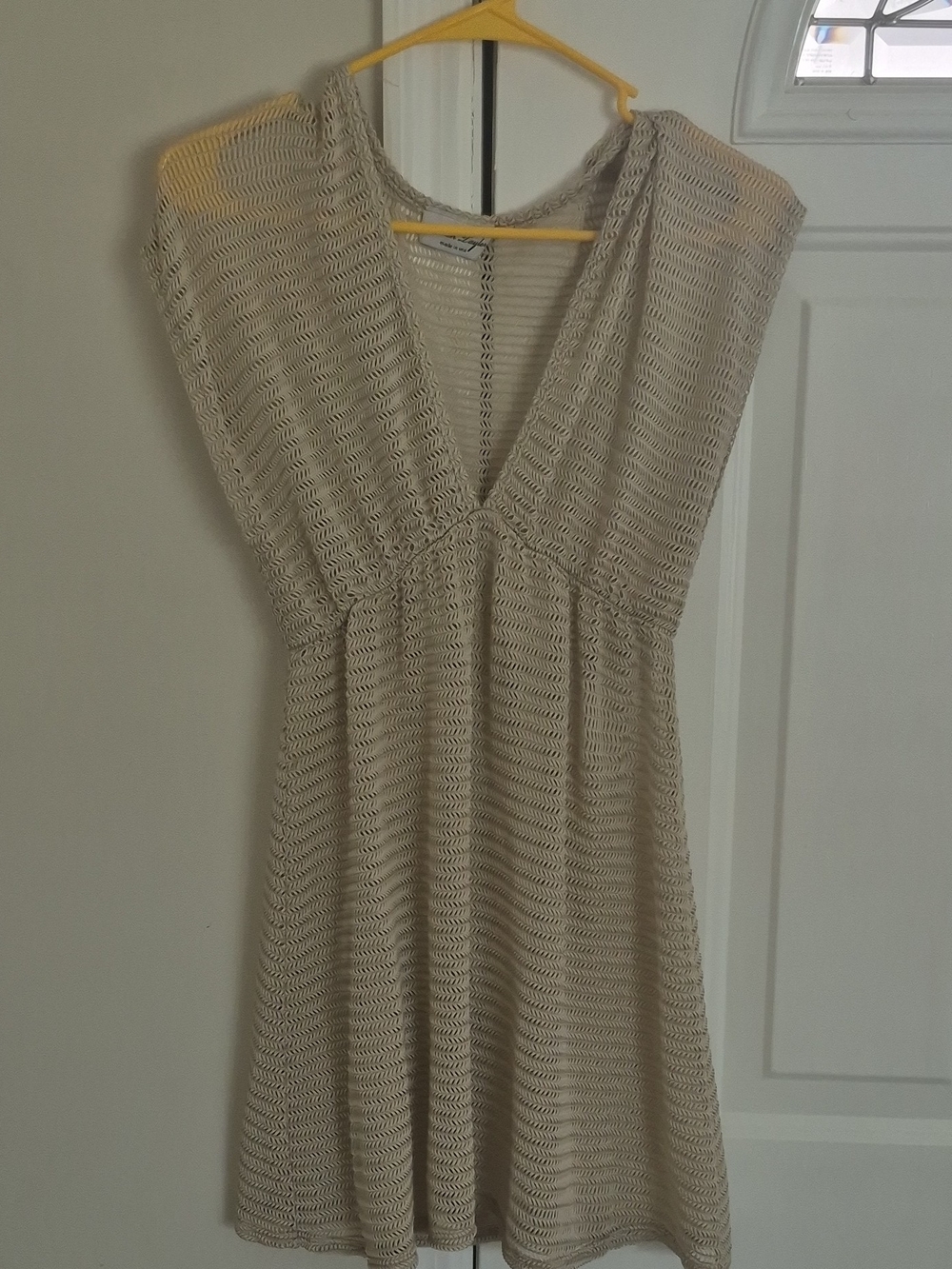 Taylor Beige Open-Knit V-Neck Dress